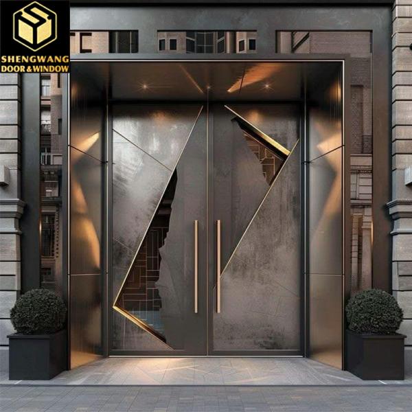 Swing Gold Aluminium Commercial Entrance Doors Main Exterior Aluminum Frame Exterior Door