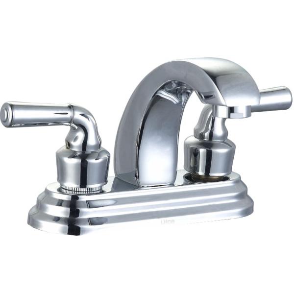 Brass Low Arc Centerset Bathroom Faucet Two Handle Deck Mounted
