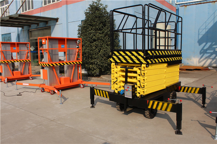 Cheap Manual Pull Handle Mobile Boom Lift Hydraulic Scissor Lifter With Full Handrail wholesale