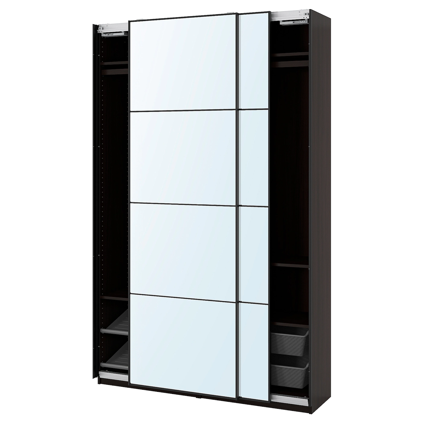 Elegant Wooden Cream Black Glass Wardrobe With Mirror Bedroom