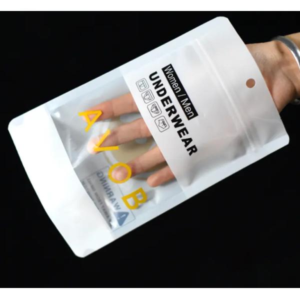 Custom Resealable Stand Up Pouch Underwear Packaging Zip Lock Mylar Bags With Clear Window