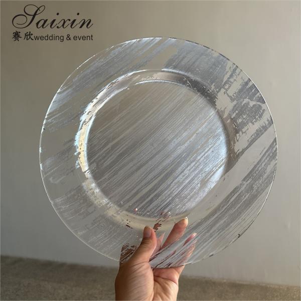 Hot Sale Wedding Table Decoration Glass Charger Plates 33 cm Wedding Glass Charger Plates