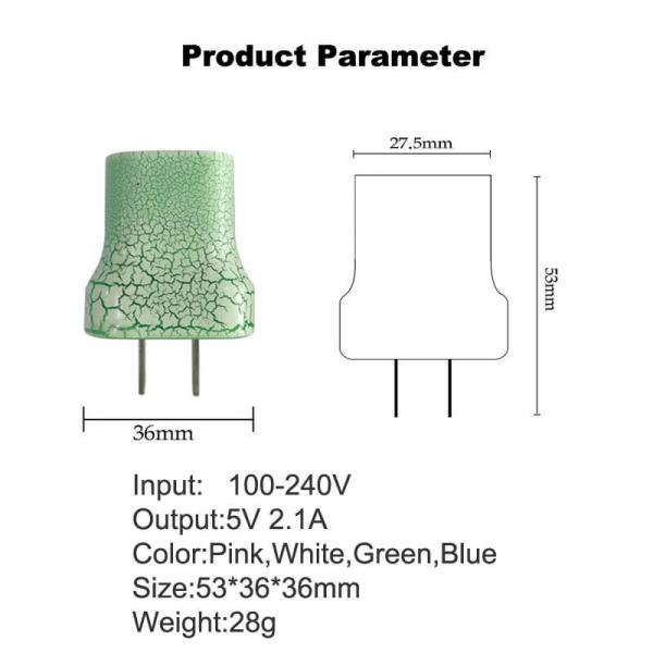 Ice Cracked Fast USB Chargers 5V 2.1A LED Flash Light Travel Adapter
