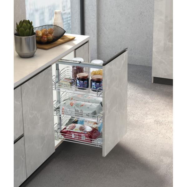 Electroplating 3 Shelves 400mm Kitchen Pull Out Basket For Storage