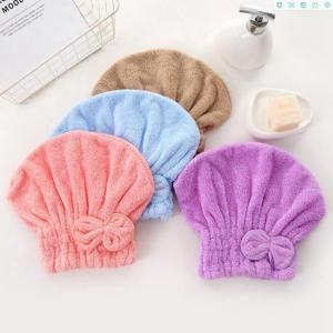 China Soft Fluffy Coral Fleece Microfiber Hair Drying Turban Custom Design Quick Dry on sale
