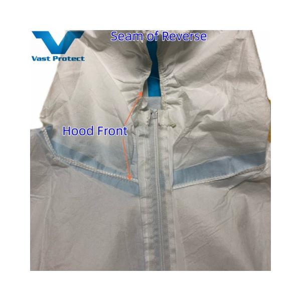 Hooded Breathable Disposable White with Blue Tape Micro Film Suit