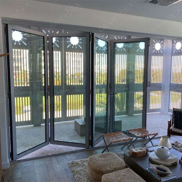 Grandsea Waterproof Hurricane Proof Aluminium Alloy Patio Glass Bi Folding Door American Bifolding Aluminum Folding Door