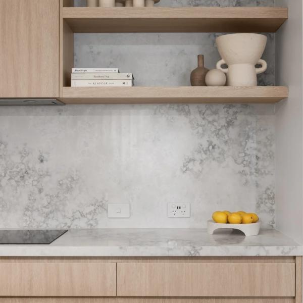 Australian Standards Contemporary Veneer Kitchen Cabinets Custom Modern Marble Countertop Wood Kitchen Cabinet for Contractors