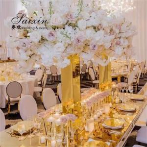 Cheap Column Wedding Flower Stand Design Centerpiece Diy Gold Mirror Arch Acrylic wholesale