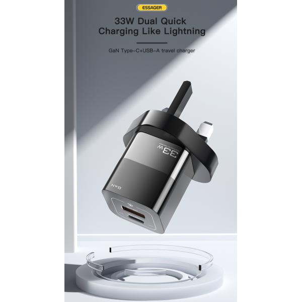 Essager UK Plug Pd Wall Quick Charging Charger 33W USB Type C Ports