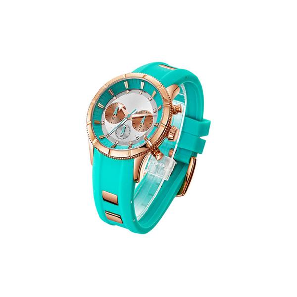 Screw Crown Stainless Steel Wrist Watch , Waterproof Quartz Watch Womens Silicone Strap