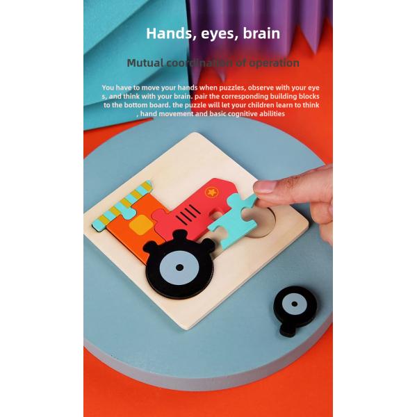 Cartoon Laser Cut 3d Wood Anime Puzzle Children Educational 3d Traffic Shape Matching Animal Puzzle Toy