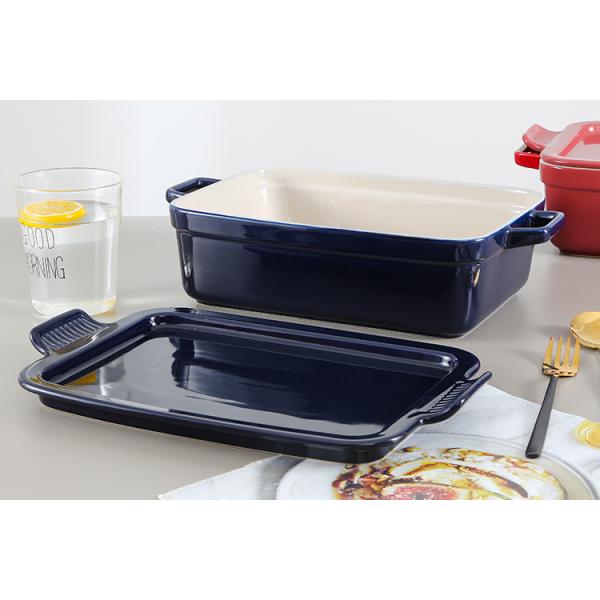 Muffin Dessert Ceramic Oven Dish , Rectangular Baking Pan With Platter Lid
