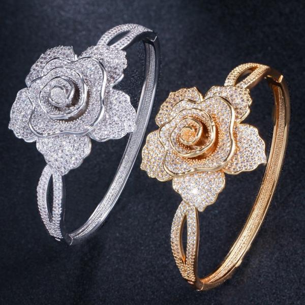Luxury Rhinestone Flower Bracelet for Women Crystal Bracelet Wedding Bridal Bracelet Gold Silver Color Bracelet Jewelry
