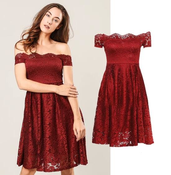hot fahsion dress lady off-shoulder Lace Dressparty dress