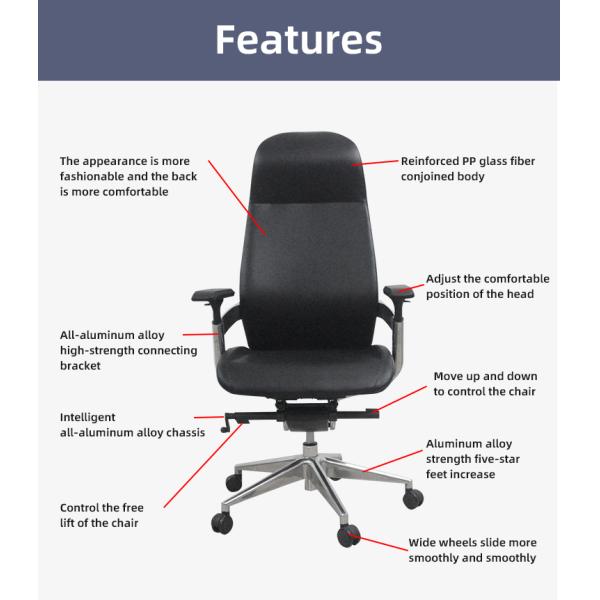 Black Office Swivel Chair Adjustable Height Leather Rotating Swivel Chair