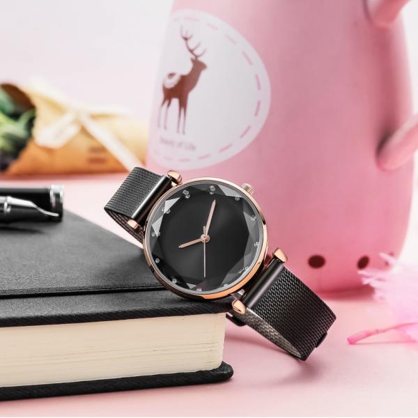 PVD Plated All Black Fashion Lady Watch Mesh Band Alloy Quartz Watch For Women