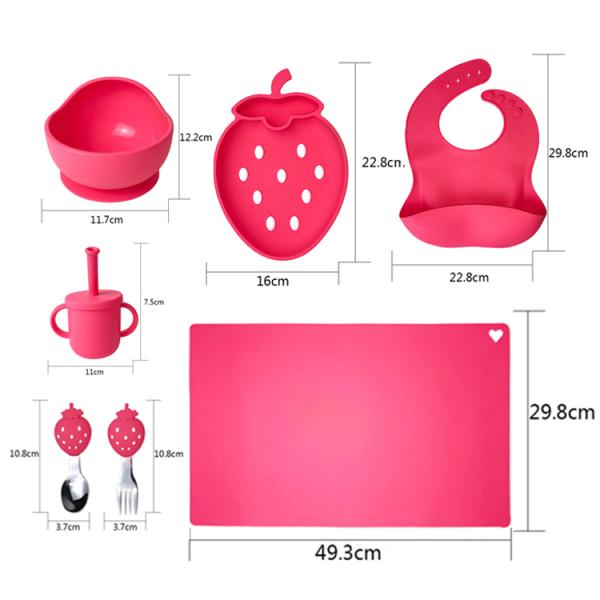 BPA Free Silicone Baby Feeding Set Strawberry Shape Bowl Spoon Bib Set