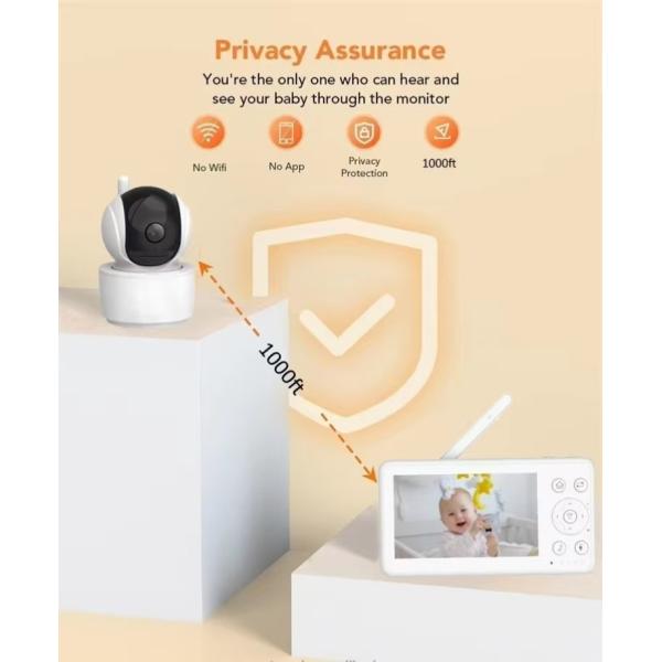 4.3 Inch 720P Digital Baby Monitor With Camera Crying Detection Audio PTZ Camera