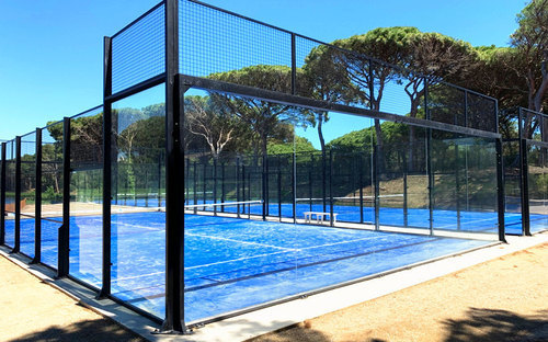 Professional padel court with glass walls