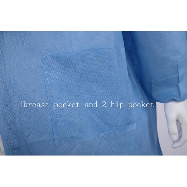 High Performance Premium Quality SMS Disposable Lab Coat With Knitted Cuffs and Collar Light Blue