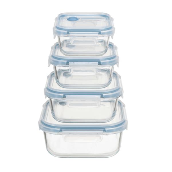 Borosilicate Glass Food Container with Vented 4 Lock PP Lid
