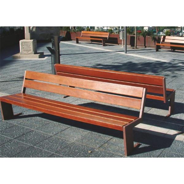 Contemporary Urban Street Rust Finish Corten Steel Bench With Wood Seat