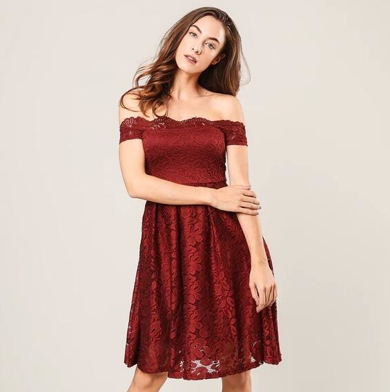 hot fahsion dress lady off-shoulder Lace Dressparty dress