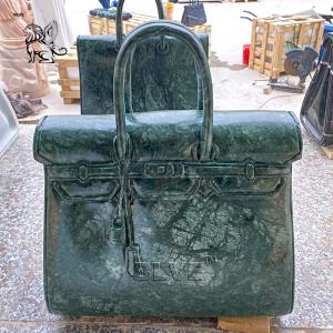 Cheap Marble Famous Brand Bag Sculpture Frog Green Natural Stone Handbag Statue Luxury Shopping Mall Decoration wholesale