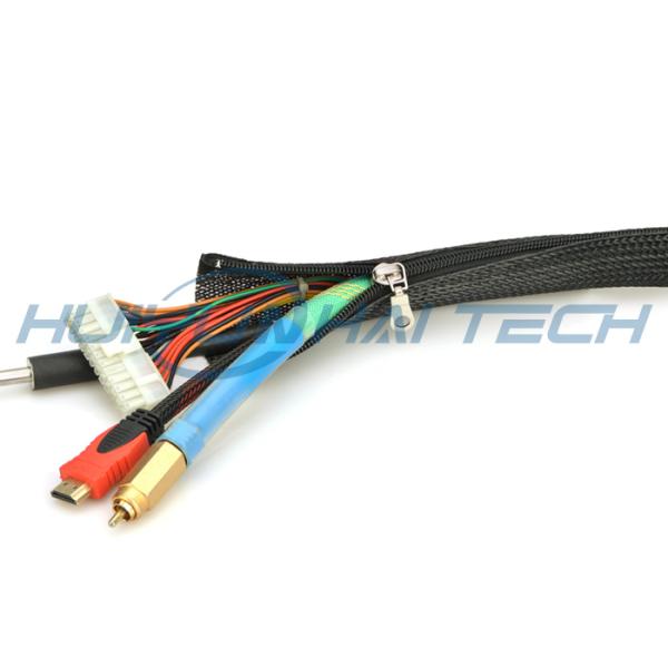 PET Nylon Material Zipper Cable Sleeve Braided Wrap Customized Size Good Harness