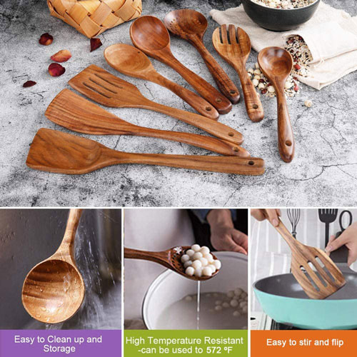 Nonstick Cooking Bamboo Kitchen Utensils Wooden Spoons Set