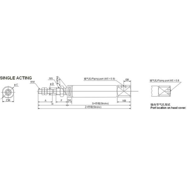 CJ2 Series Stainless Steel Mini Air Cylinder , Single Acting Spring Return Pneumatic Cylinder