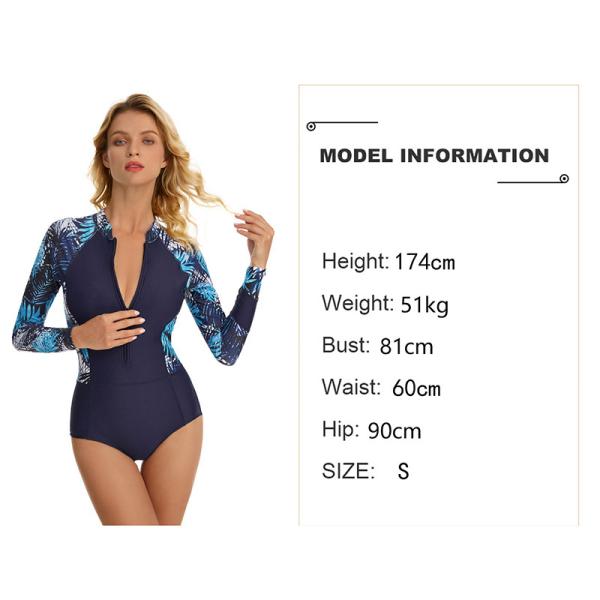 Womens 1 Piece Long Sleeve Zipper Bathing Suit Stand Collar Printed