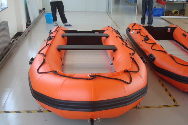 Marine Aluminum Floor Inflatable Rescue Boat Orange For 6 Person