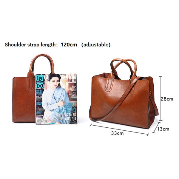 Brown Soft Tan Shoulder Pu Leather Purse Tote Bag With Zipper