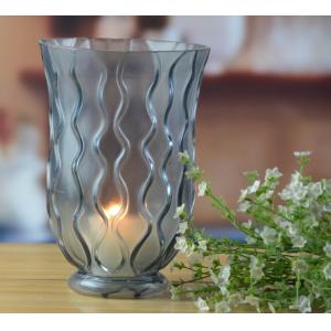 Cheap 8&quot; Grey Embossed Fence Pattern Glass Candle Holders wholesale