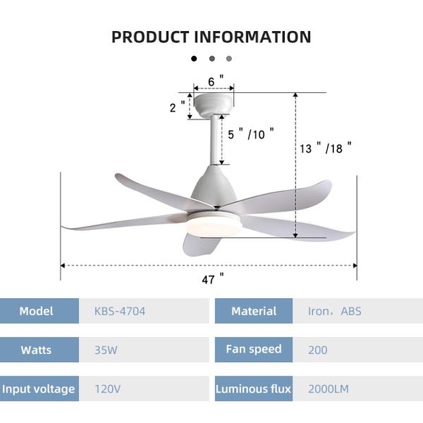 Fancy Iron 3000K 35W 5 ABS Blade Ceiling Fan Lamp Big Natural Style