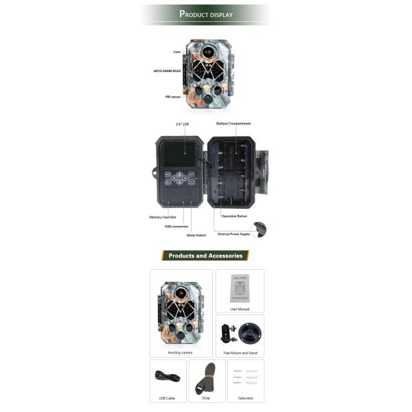 32MP Wildlife Camera Game Hunting Cam Outdoor 4k Trail Camera PIR Distance 20M Game Camera