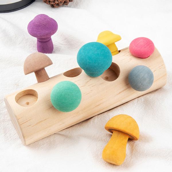 Kids Wooden Mushroom Picking Toys Rainbow Blocks DIY 3D