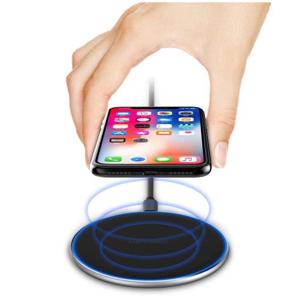 ABS+Aluminum Super Slim QI Certified Fast Charging Portable Wireless Charger 10W/7.5W/5W