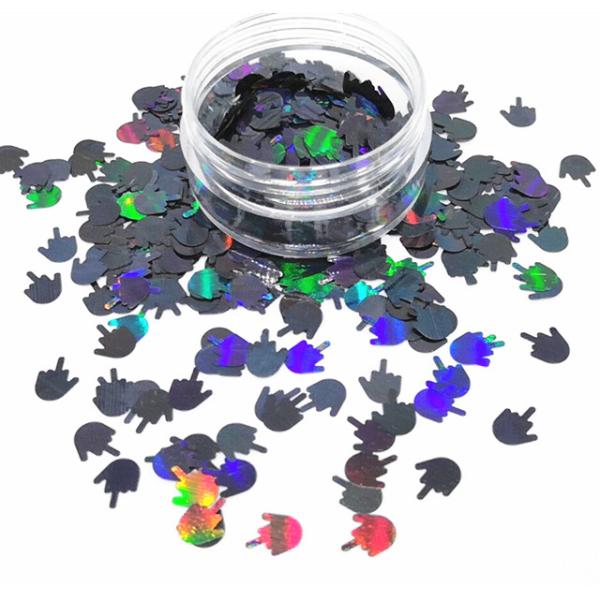Wedding Event Parties 3D Polyester Hands with Holographic Silver Black Middle Finger Glitter and Other Holiday Supplies
