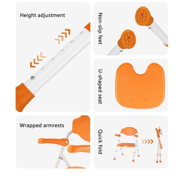 New Aluminium Alloy Lightweight Foldable Bath Chair for Indoor Shower Bathroom Safety Equipment