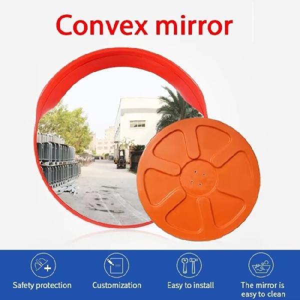 Unbreakable Round Convex Mirror For Road Safety Orange Color