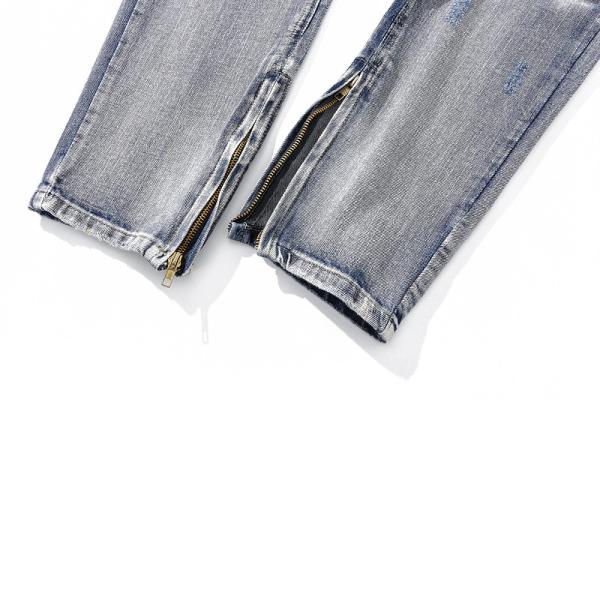 OEM Washed Blue Ripped Jeans Unisex Split Pants With Graffiti Denim Manafacturer