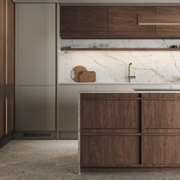 Classic Wood Kitchen Cabinet Affordable Price Customized Wood Grain Villa Kitchen Cabinet