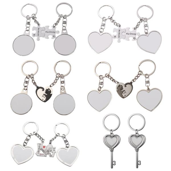 Valentine'S Day Gift DIY Zinc Alloy Sublimation Photo Heart Key Keychain