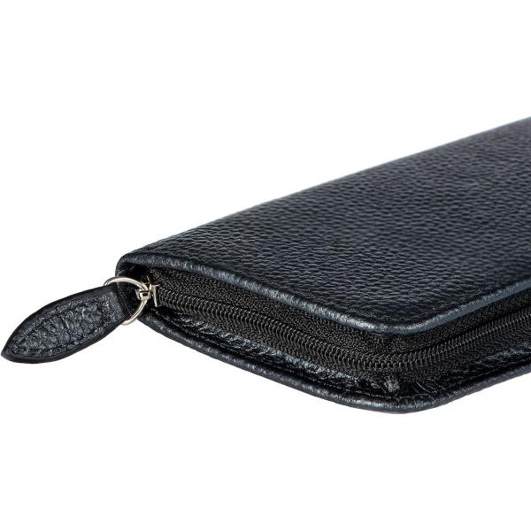 Genuine Leather Fountain Pen Case 3 Divided Slots Black Color, Zippered Pen Case Pouch