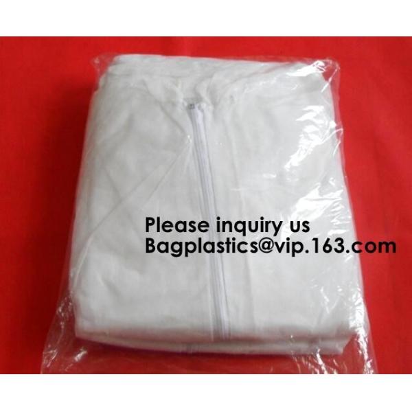 Light Duty Disposable Protective Coveralls Suit Attached Non-Woven Fabric Hood Elastic Wrist Ankles and Waist Serged Sea