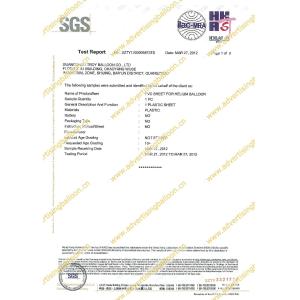 Guangzhou Troy Balloon Co., Ltd Certifications