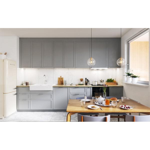 Home Furniture Solid Wood L Shape Modular PVC Shaker Kitchen Cabinets With Island